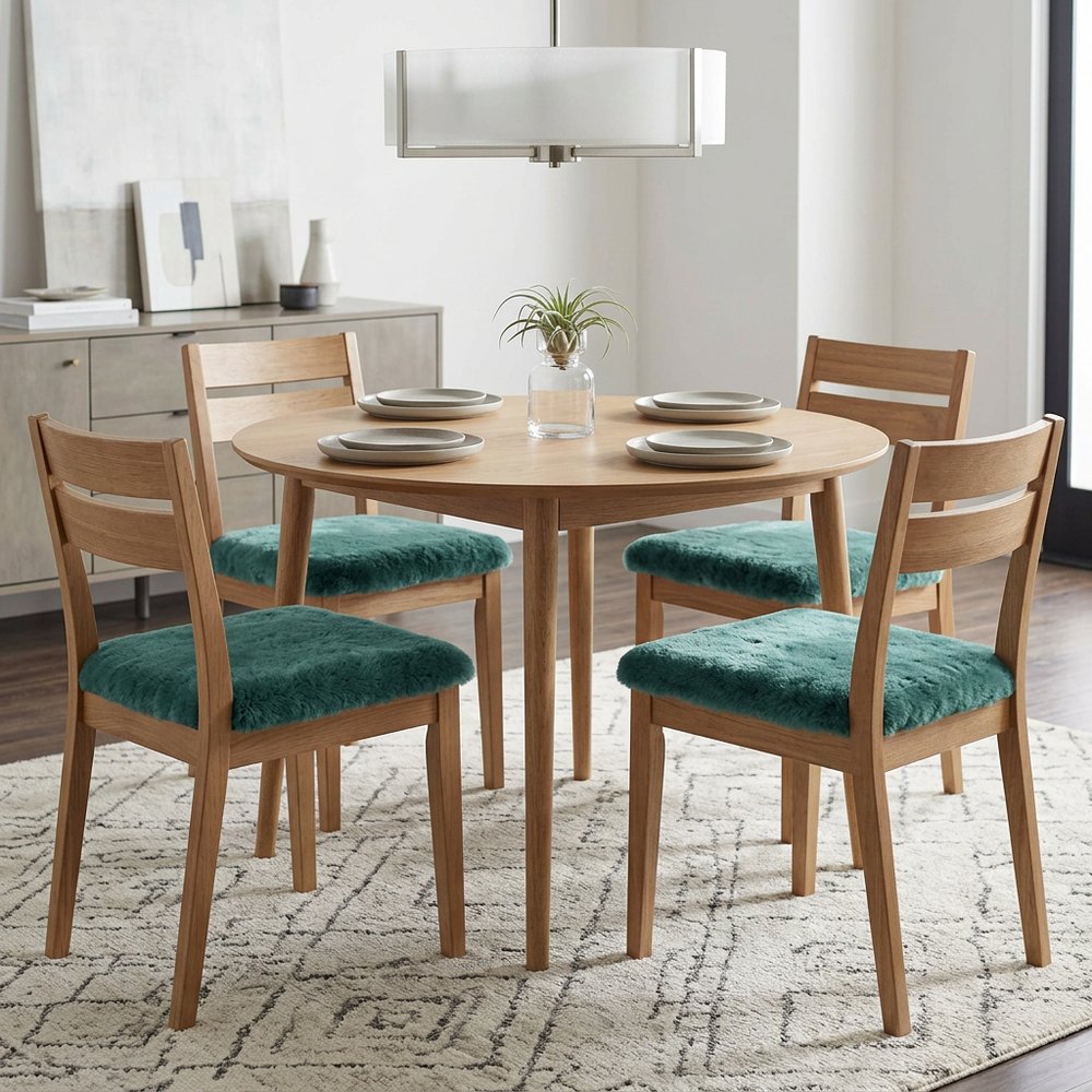 Set Of Four 17" X 17" Emerald Linen Solid Color Dining Chair Pad