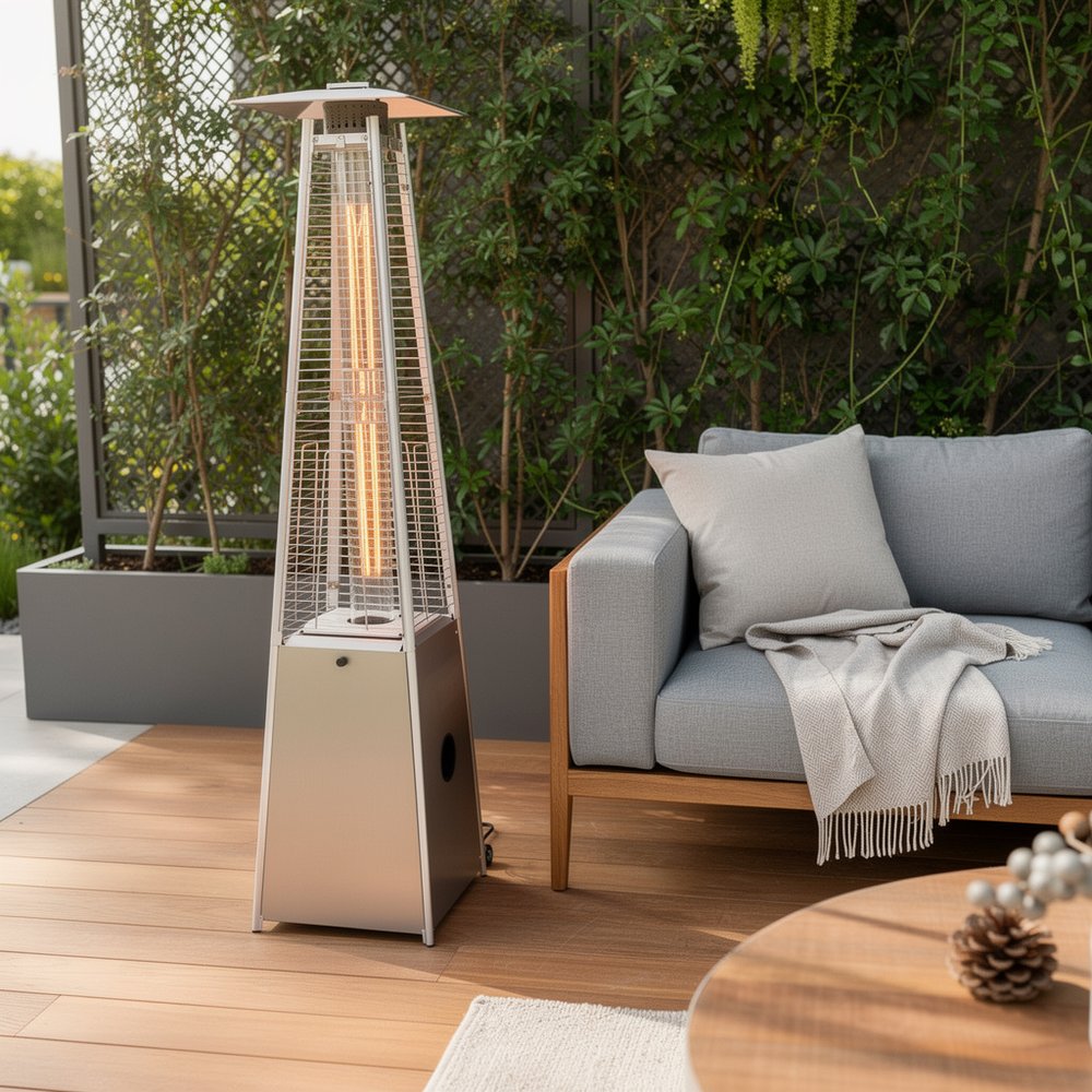 41000 BTU Silver Steel Propane Triangular Pyramid Standing Patio Heater