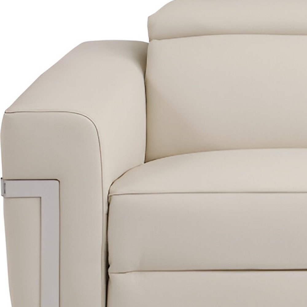 83" White Italian Leather USB Reclining Sofa With Black Legs