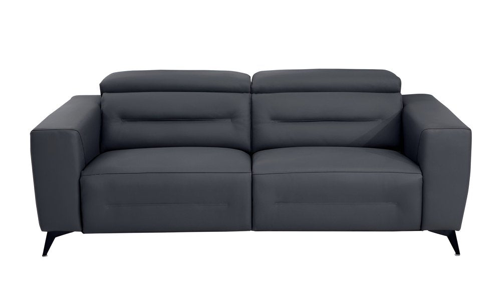 83" White Italian Leather USB Reclining Sofa With Black Legs
