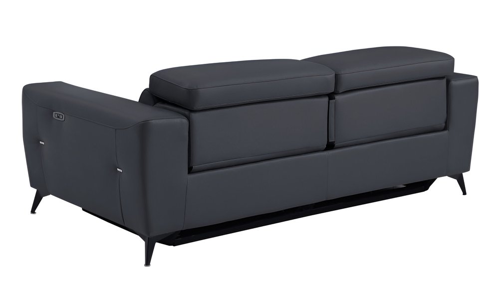 83" White Italian Leather USB Reclining Sofa With Black Legs