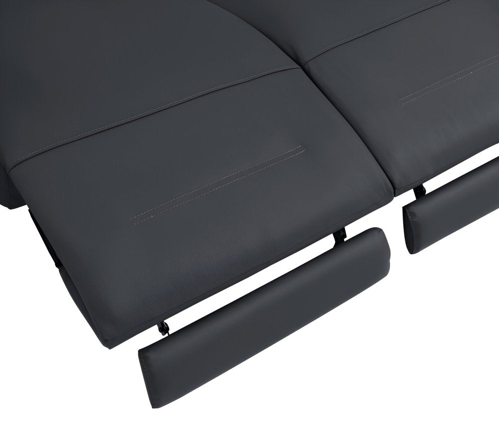 83" White Italian Leather USB Reclining Sofa With Black Legs