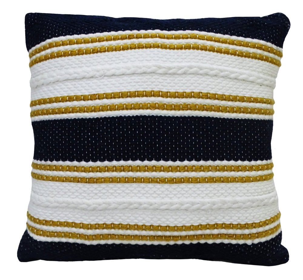 18" X 18" Black And Yellow Zippered Striped Indoor Outdoor Throw Pillow