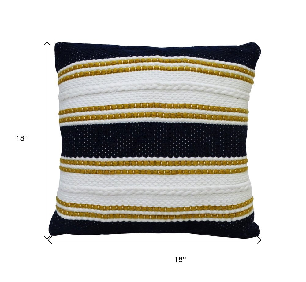 18" X 18" Black And Yellow Zippered Striped Indoor Outdoor Throw Pillow
