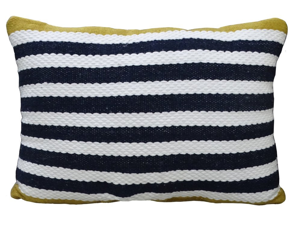 14" X 20" Black And Yellow Zippered Striped Indoor Outdoor Throw Pillow