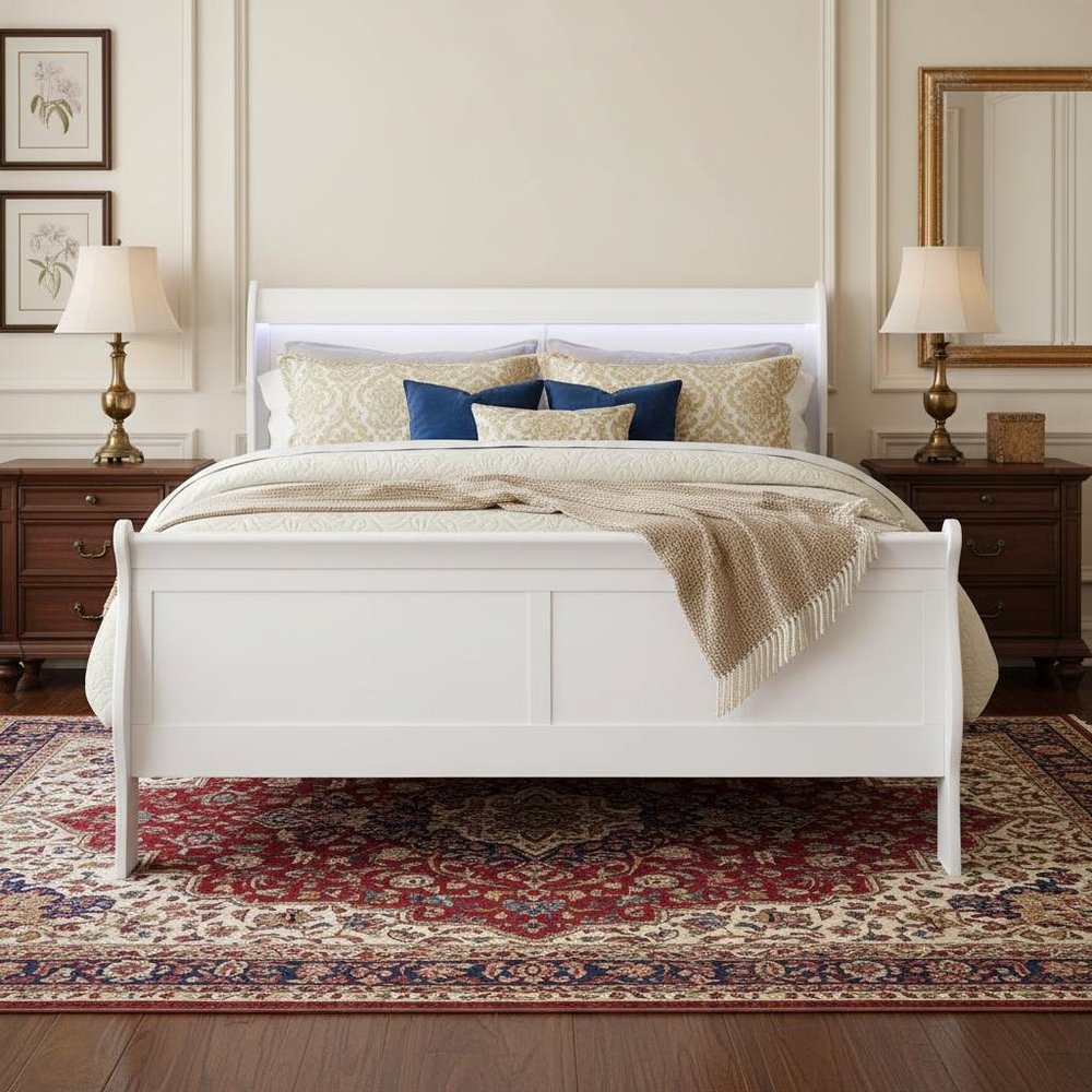 White Wood Full Bed Frame