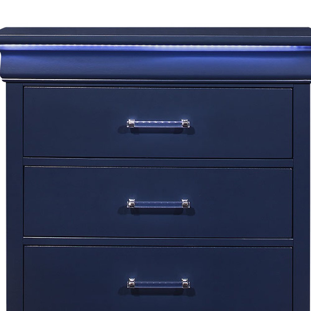 16" Blue Solid Wood Five Drawer Chest With LED Lighting
