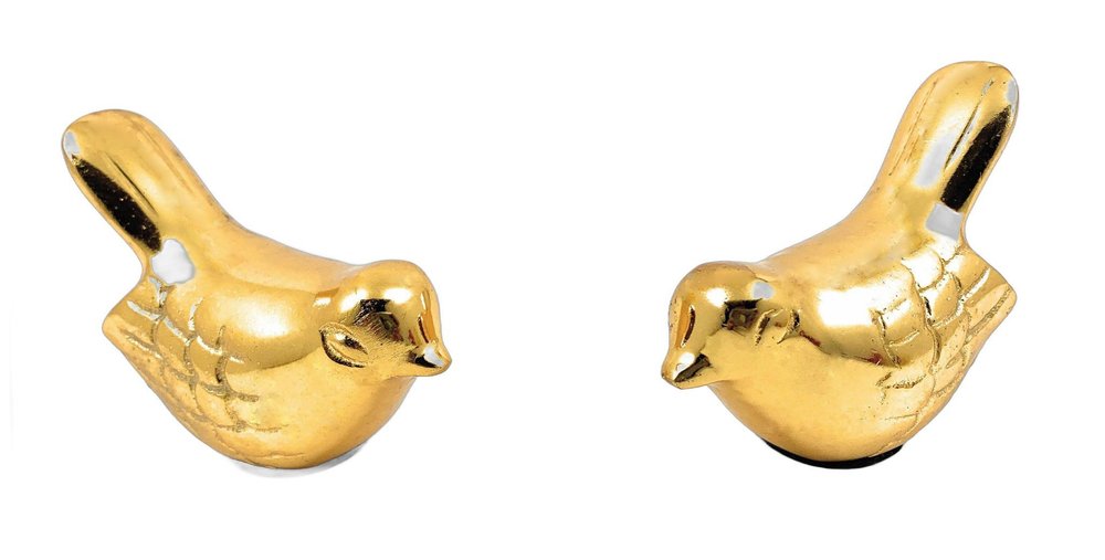 Set of Two Gold Metal Bird Tabletop Sculpture