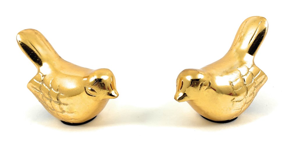 Set of Two Gold Metal Bird Tabletop Sculpture
