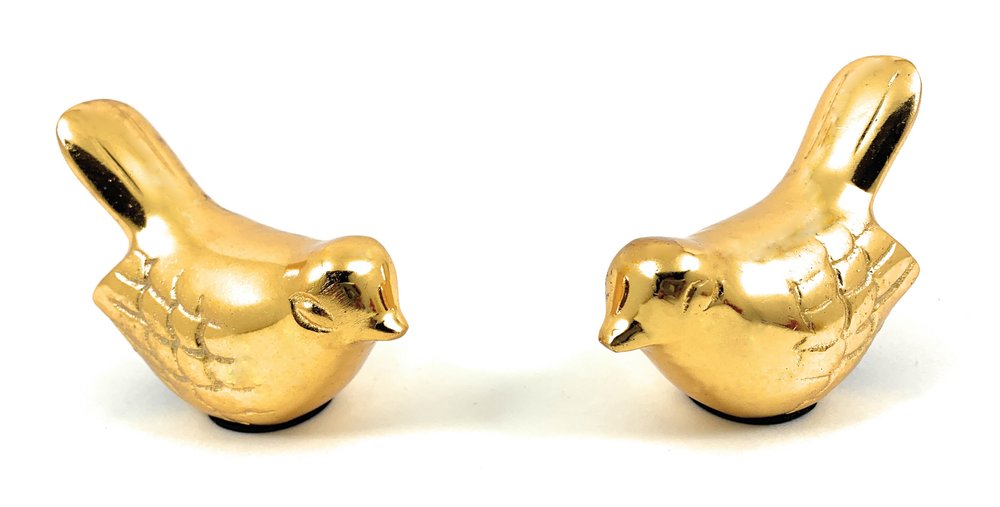 Set of Two Gold Metal Bird Tabletop Sculpture