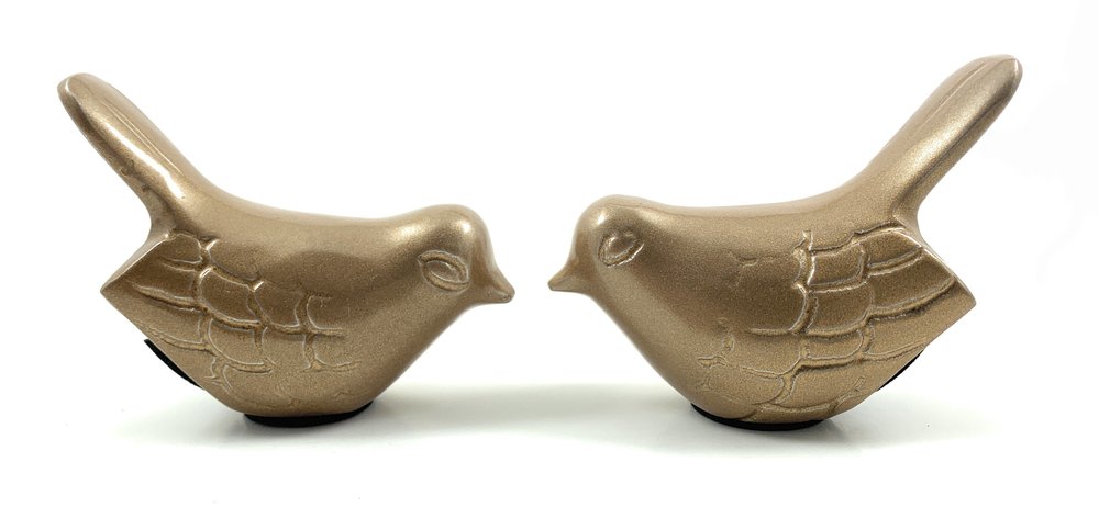 Set of Two Gold Metal Bird Tabletop Sculpture