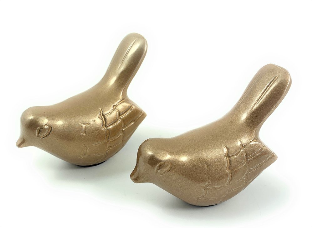 Set of Two Gold Metal Bird Tabletop Sculpture