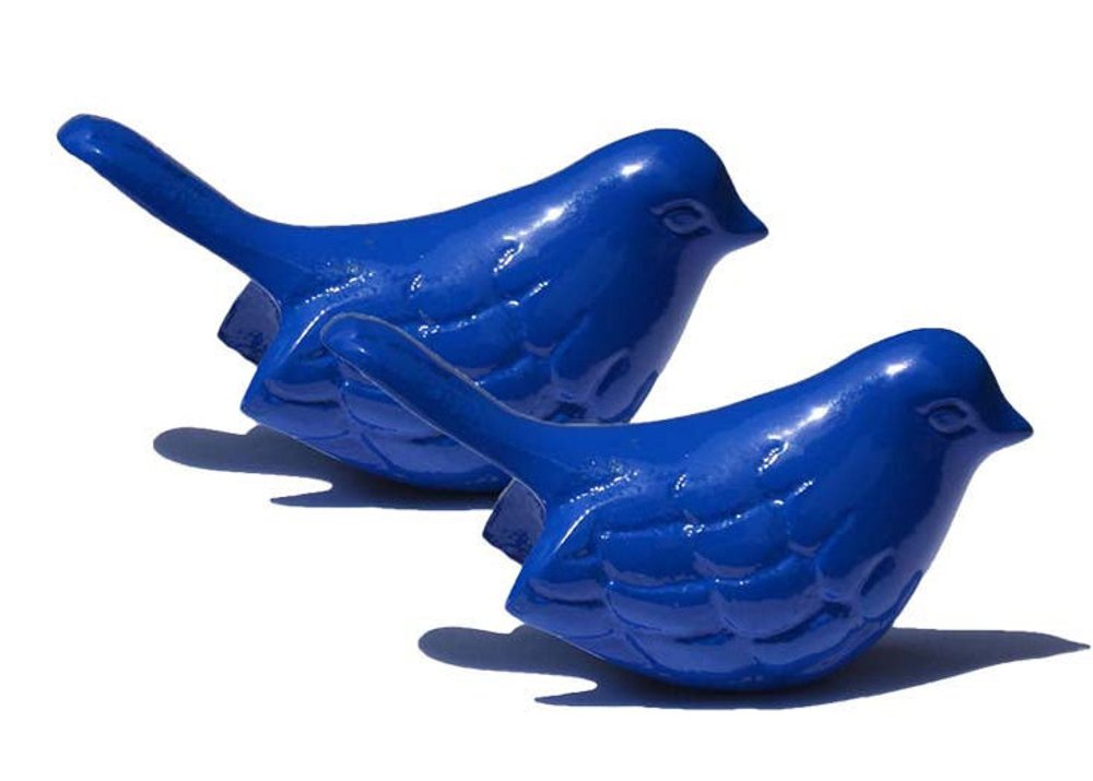 Set of Two Blue Metal Bird Tabletop Sculpture