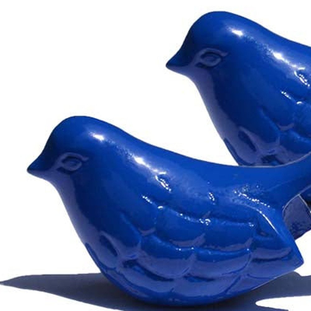 Set of Two Blue Metal Bird Tabletop Sculpture