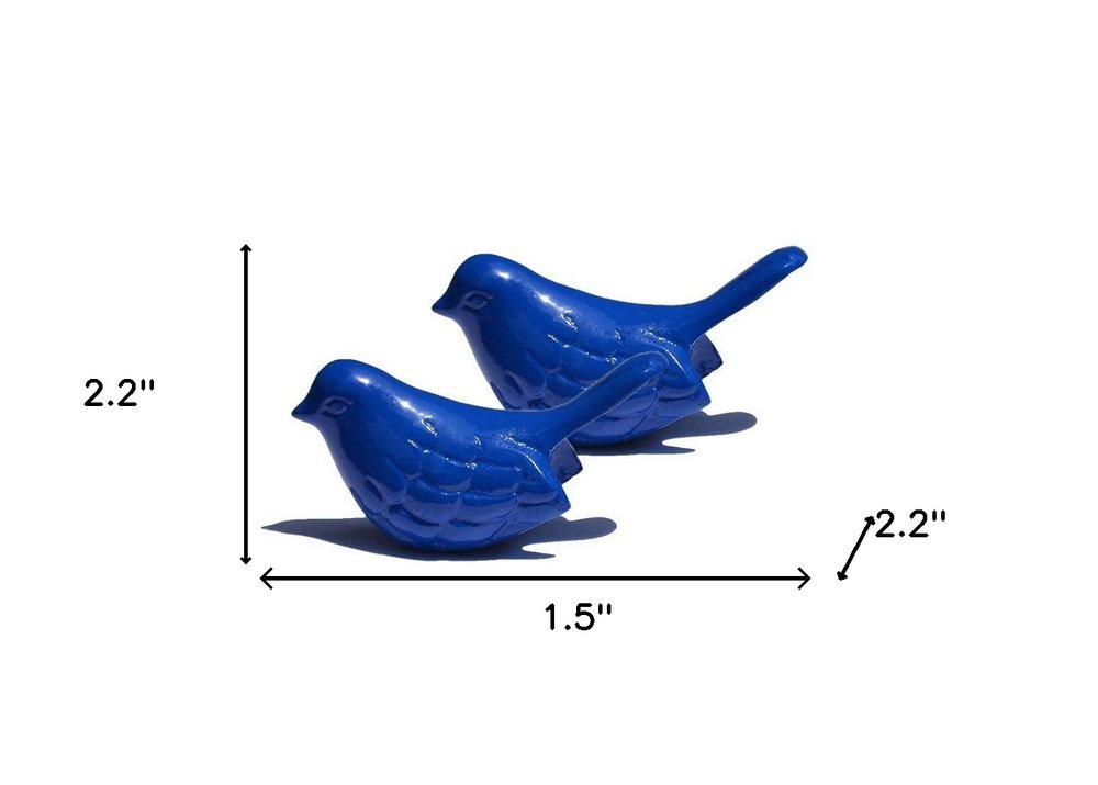 Set of Two Blue Metal Bird Tabletop Sculpture