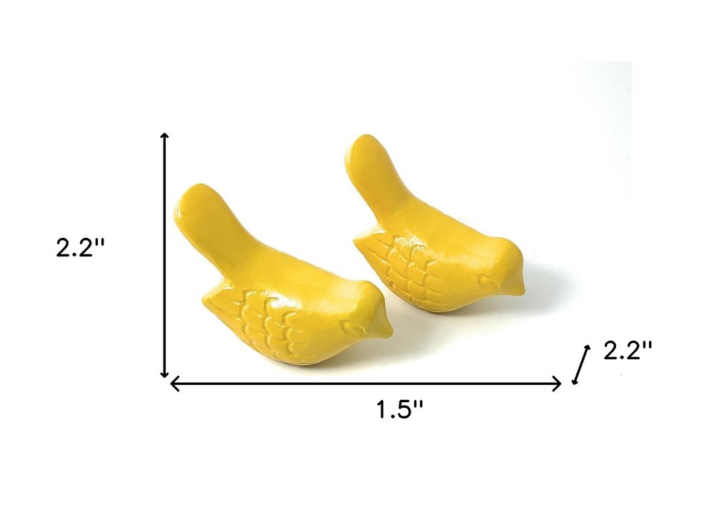 Set of Two Yellow Metal Bird Tabletop Sculpture