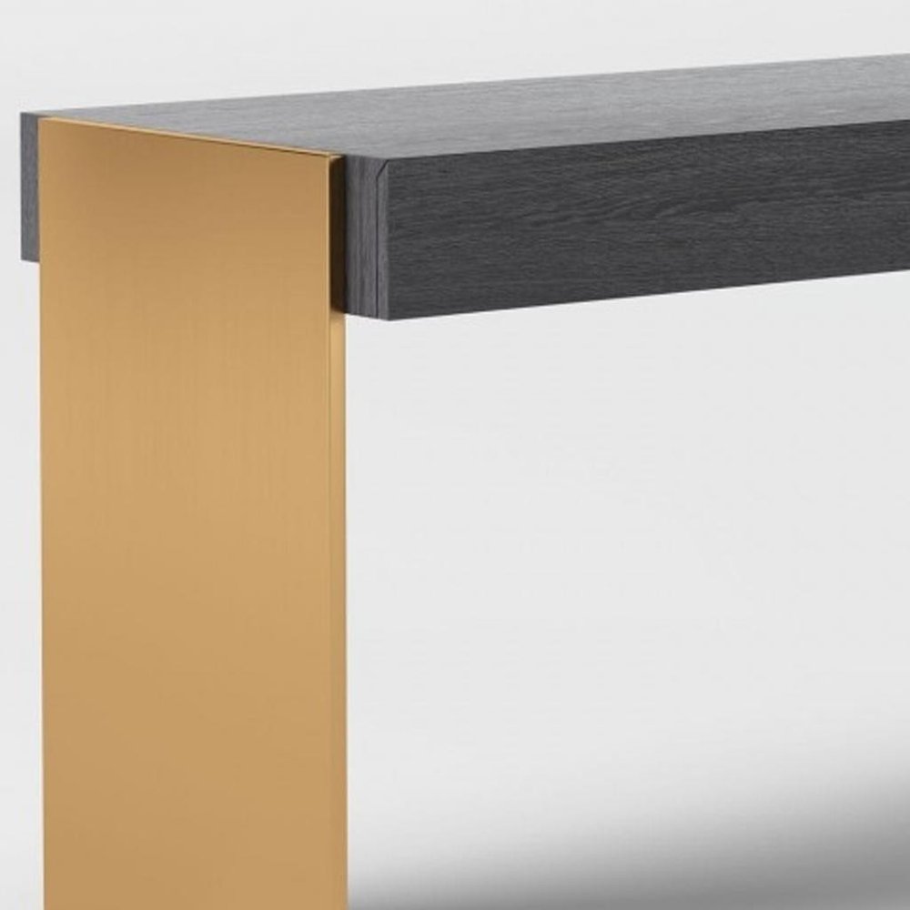 63" Gray and Gold Writing Desk With Four Drawers