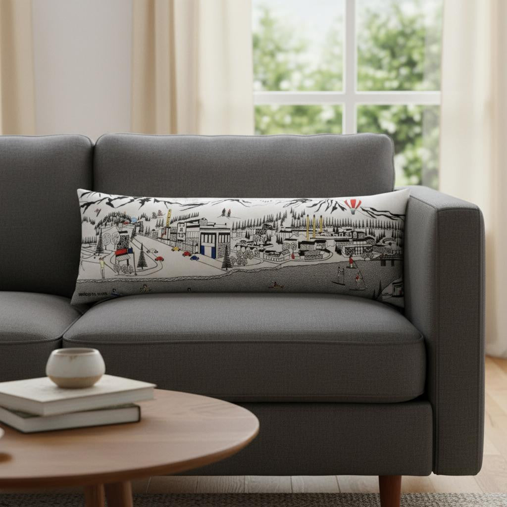 14" X 45" Cream Bend Daylight Skyline Lumbar Decorative Pillow