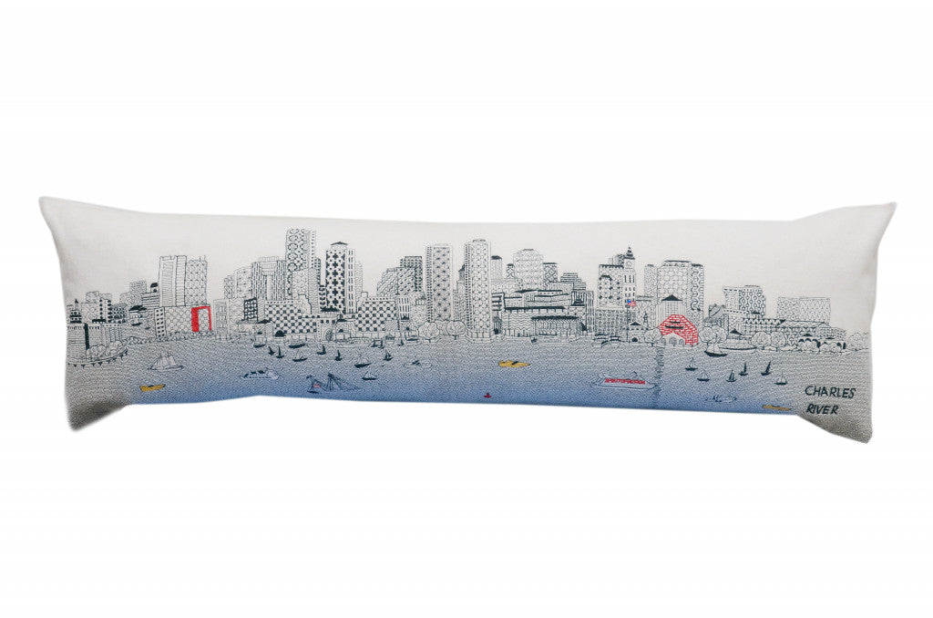 14" X 45" Cream Boston Daylight Skyline Lumbar Decorative Pillow