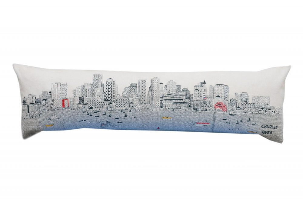 14" X 45" Cream Boston Daylight Skyline Lumbar Decorative Pillow