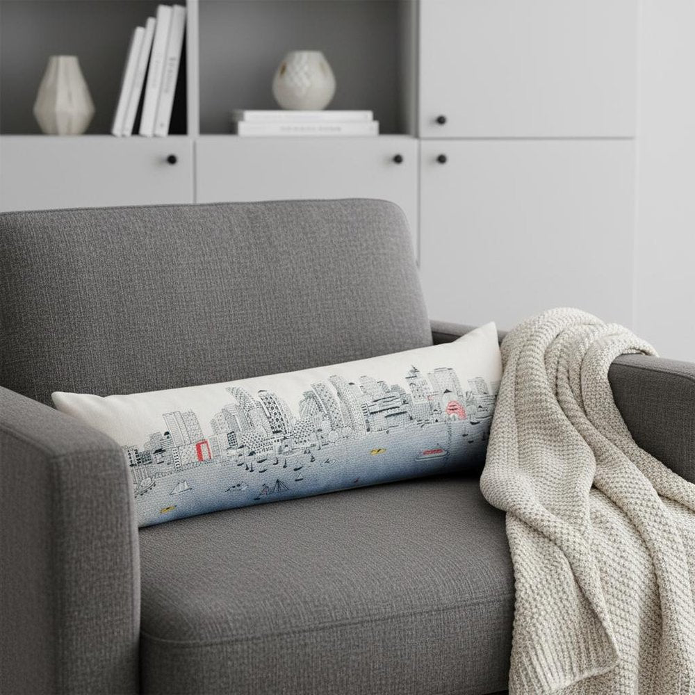 14" X 45" Cream Boston Daylight Skyline Lumbar Decorative Pillow