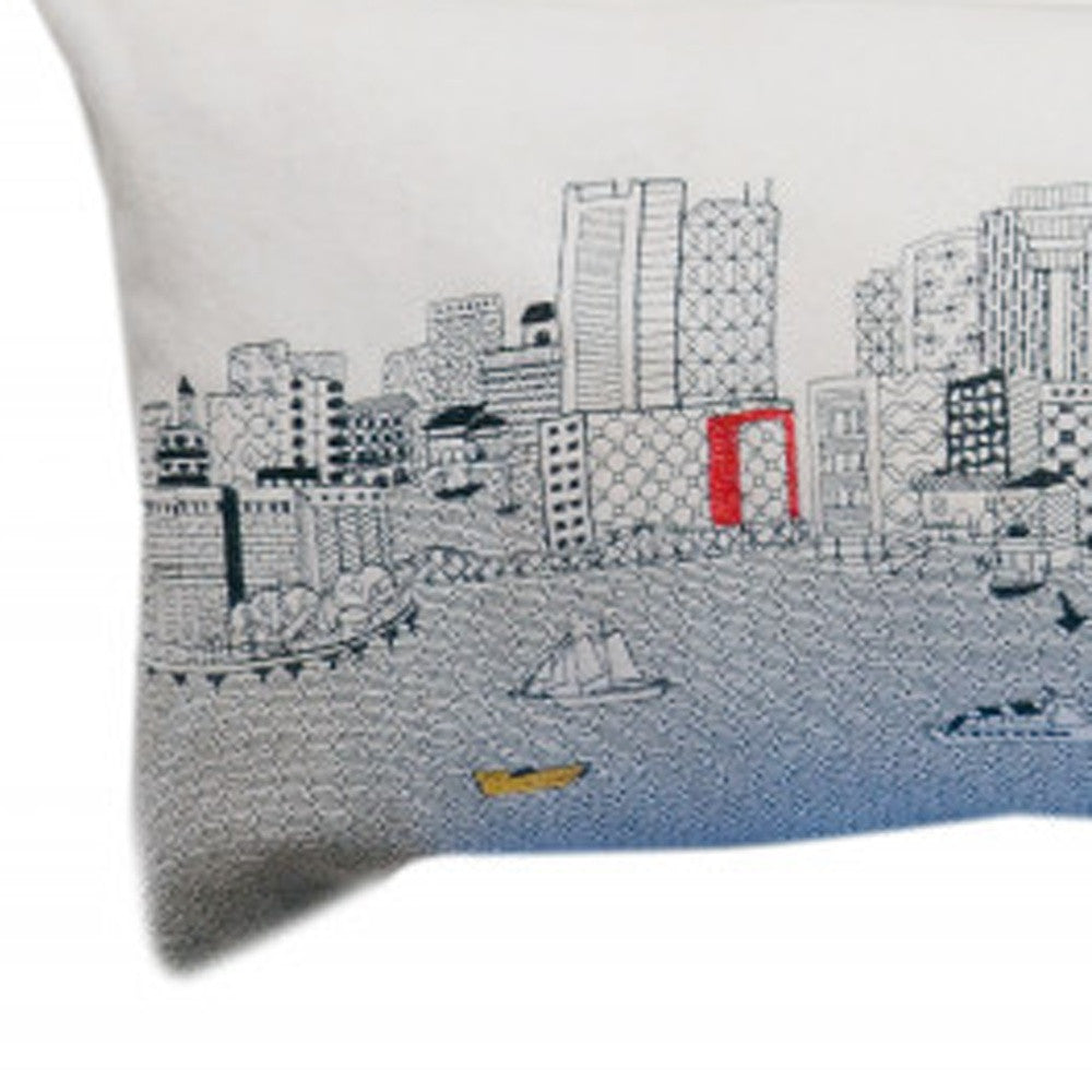 14" X 45" Cream Boston Daylight Skyline Lumbar Decorative Pillow