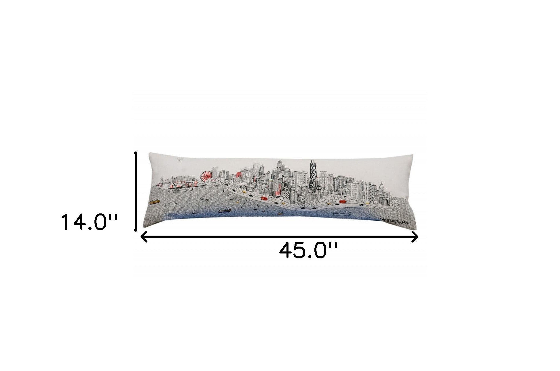 14" X 45" Cream Lumbar Chicago Daylight Skyline Lumbar Decorative Pillow