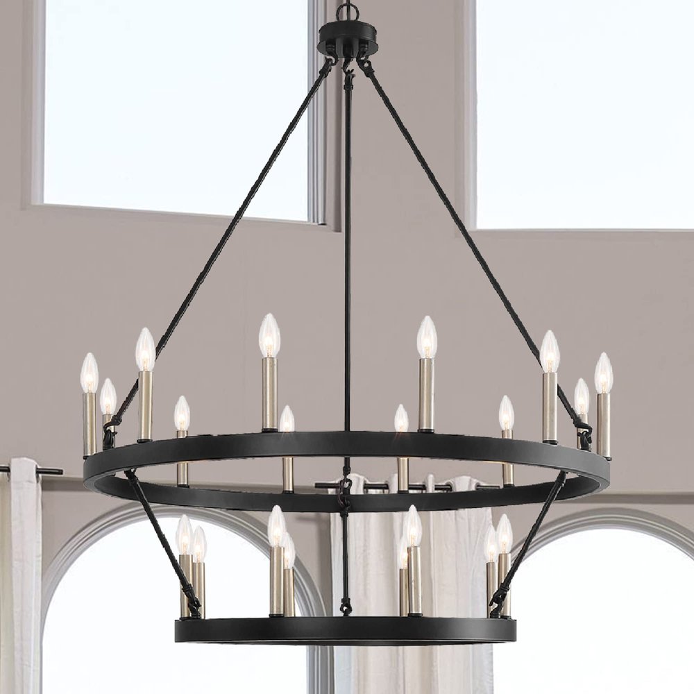 Black Candle Style Multi Light Metal Dimmable Chandelier