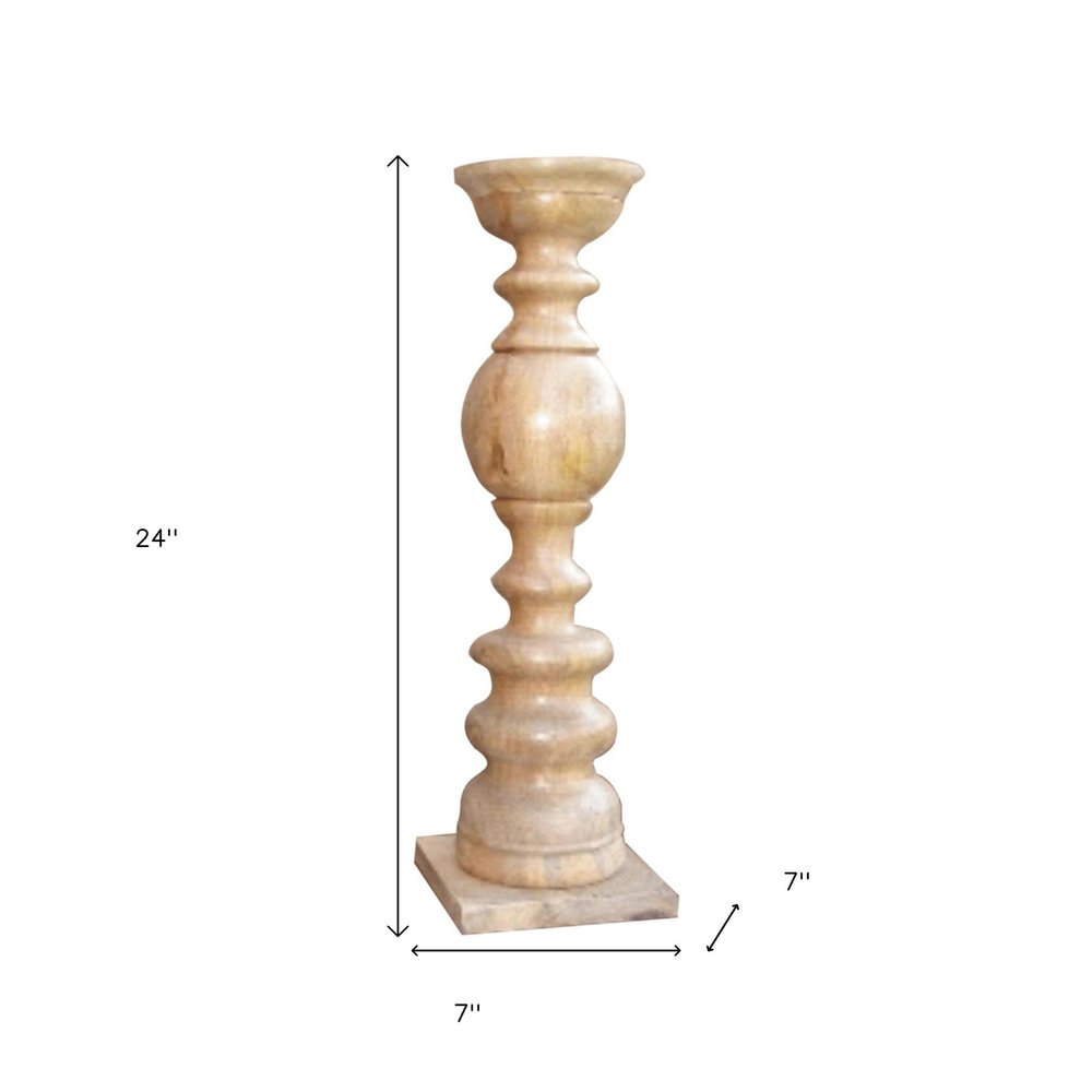 24" Natural Solid Wood Floor Pillar Candle Holder
