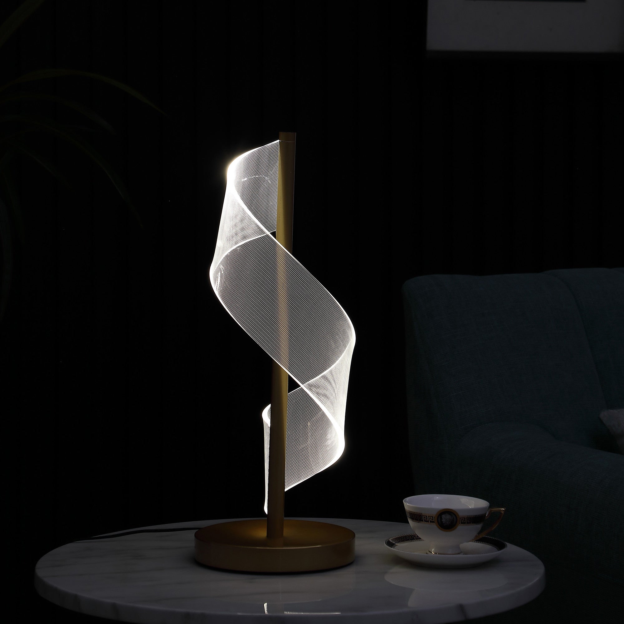 19" Wave Swirl Acrylic Led Brushed Gold Table Lamp Gold Table Lamp