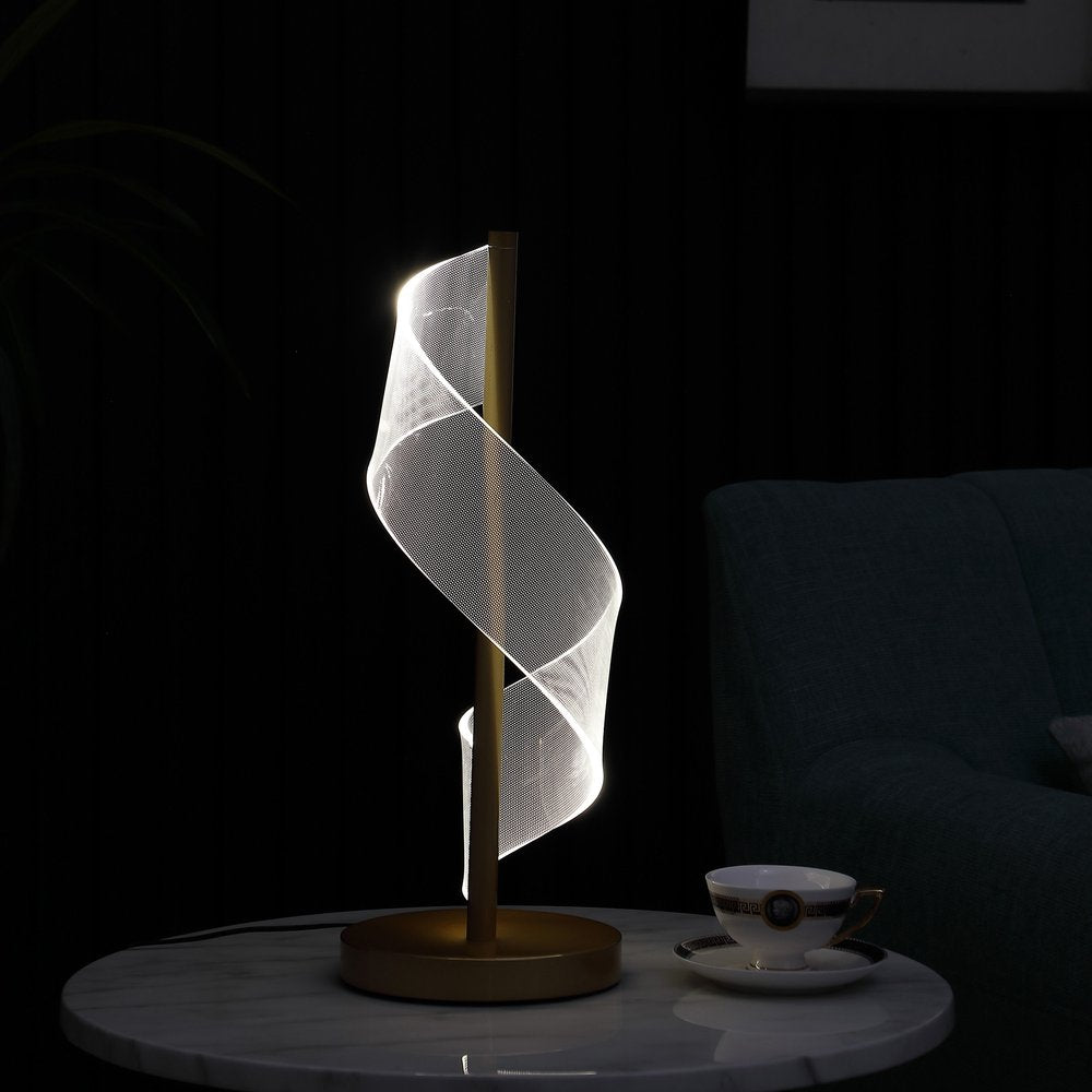 19" Gold Modern Swirl Metal and Acrylic LED Table Lamp