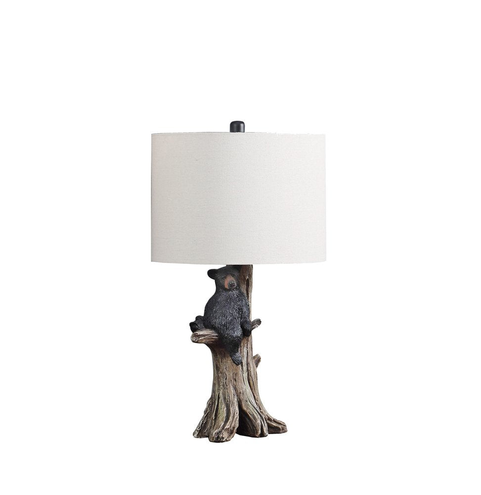 25" Black Bear in a Tree Table Lamp With Beige Shade
