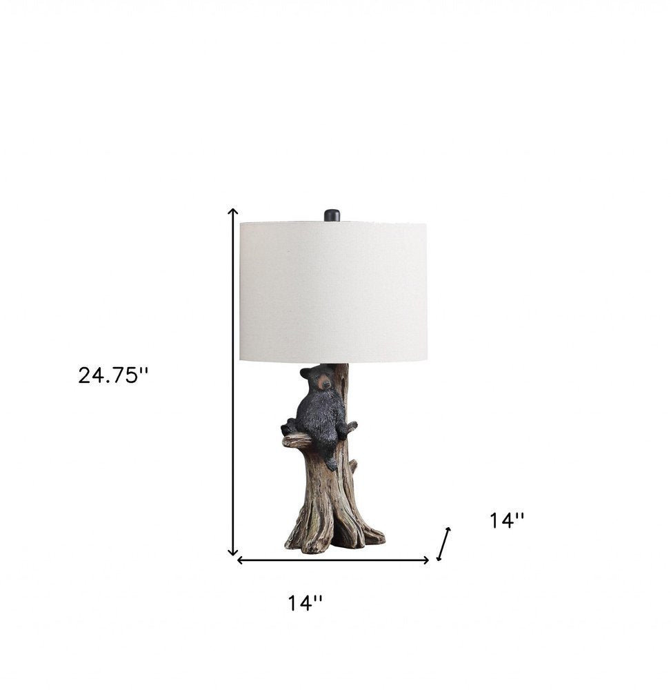 25" Black Bear in a Tree Table Lamp With Beige Shade