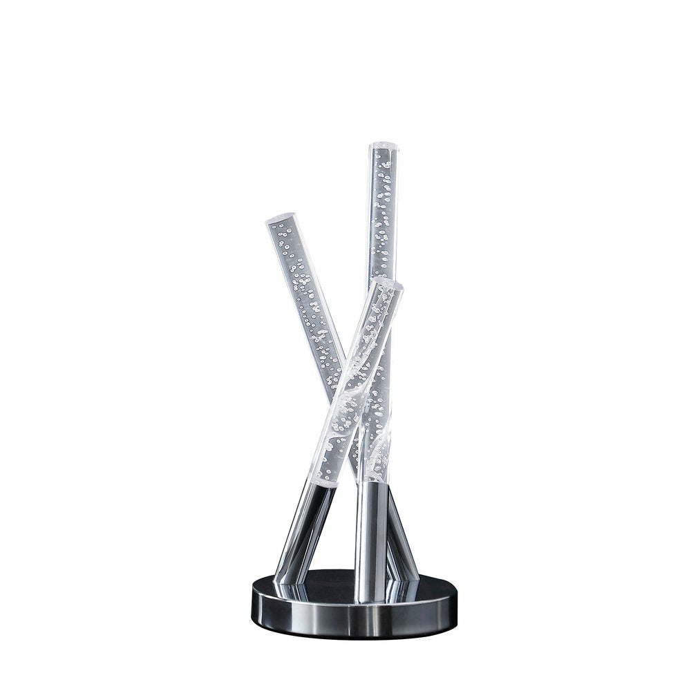 15" Silver Acrylic and Metal Three Rod Abstract Table Lamp