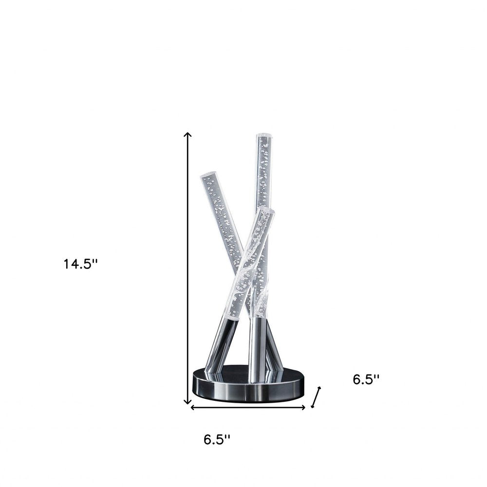 15" Silver Acrylic and Metal Three Rod Abstract Table Lamp