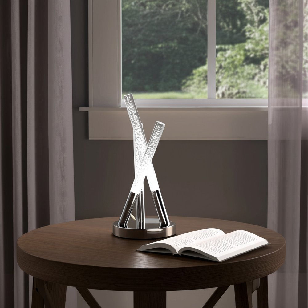 15" Silver Acrylic and Metal Three Rod Abstract Table Lamp