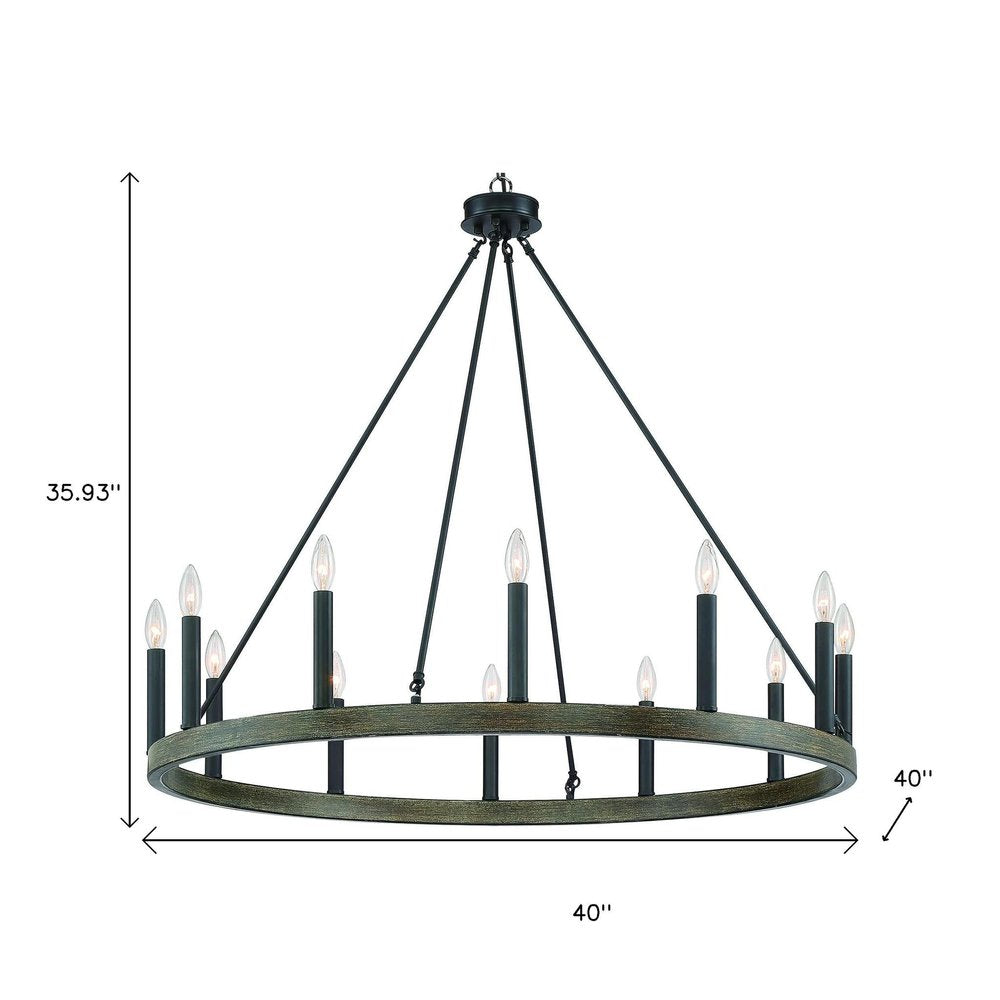 Black Candle Style Twelve Light Metal Dimmable Chandelier