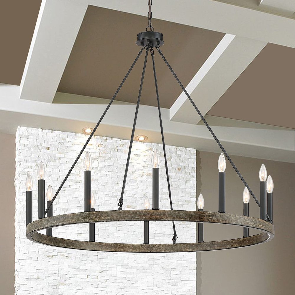 Black Candle Style Twelve Light Metal Dimmable Chandelier