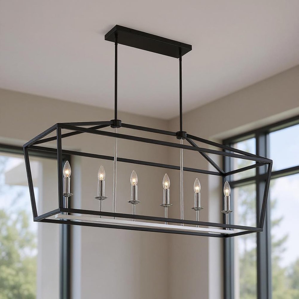 Black Candle Style Six Light Metal Dimmable Chandelier