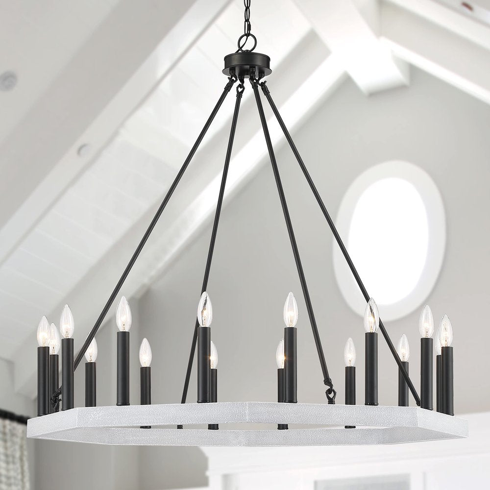 Black And White Candle Style Multi Light Metal Dimmable Chandelier