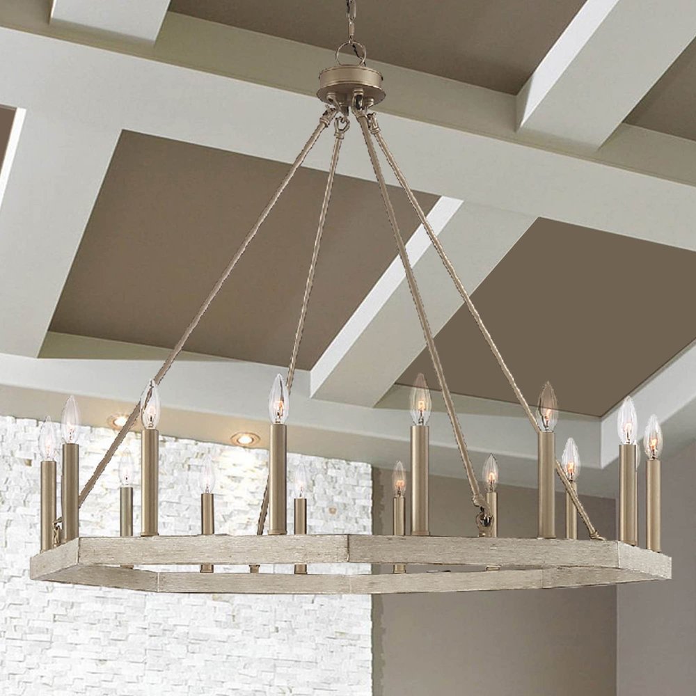 Brass Candle Style Multi Light Metal Dimmable Flush Chandelier