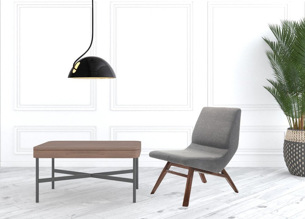 22" Gray And Brown Upholstered Lounge Chair With Ottoman