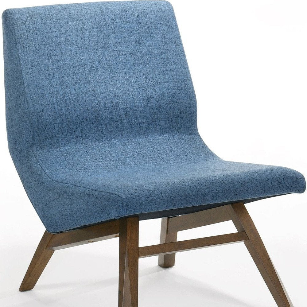 22" Blue And Brown Upholstered Lounge Chair With Ottoman