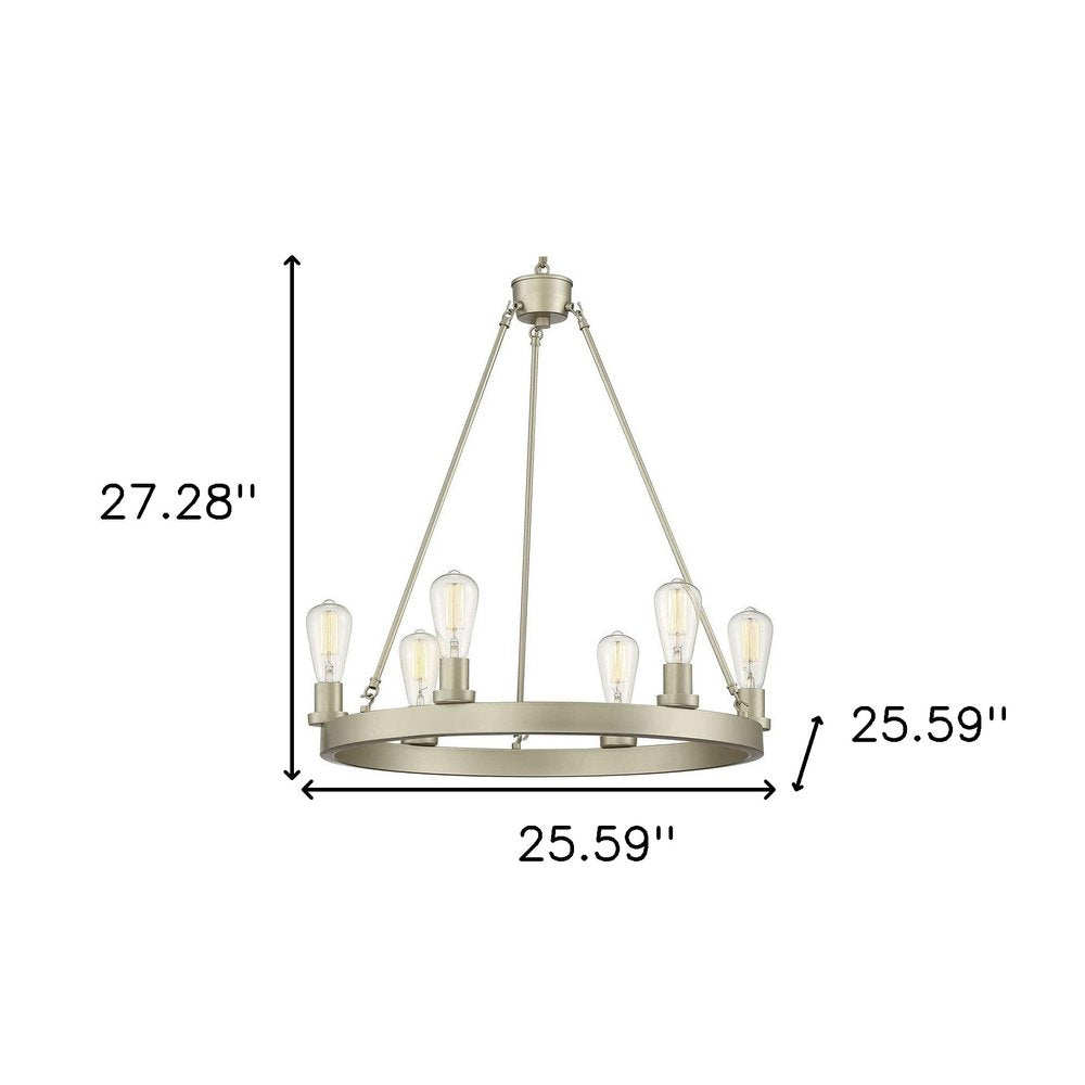 Silver Candle Style Six Light Metal Dimmable Chandelier