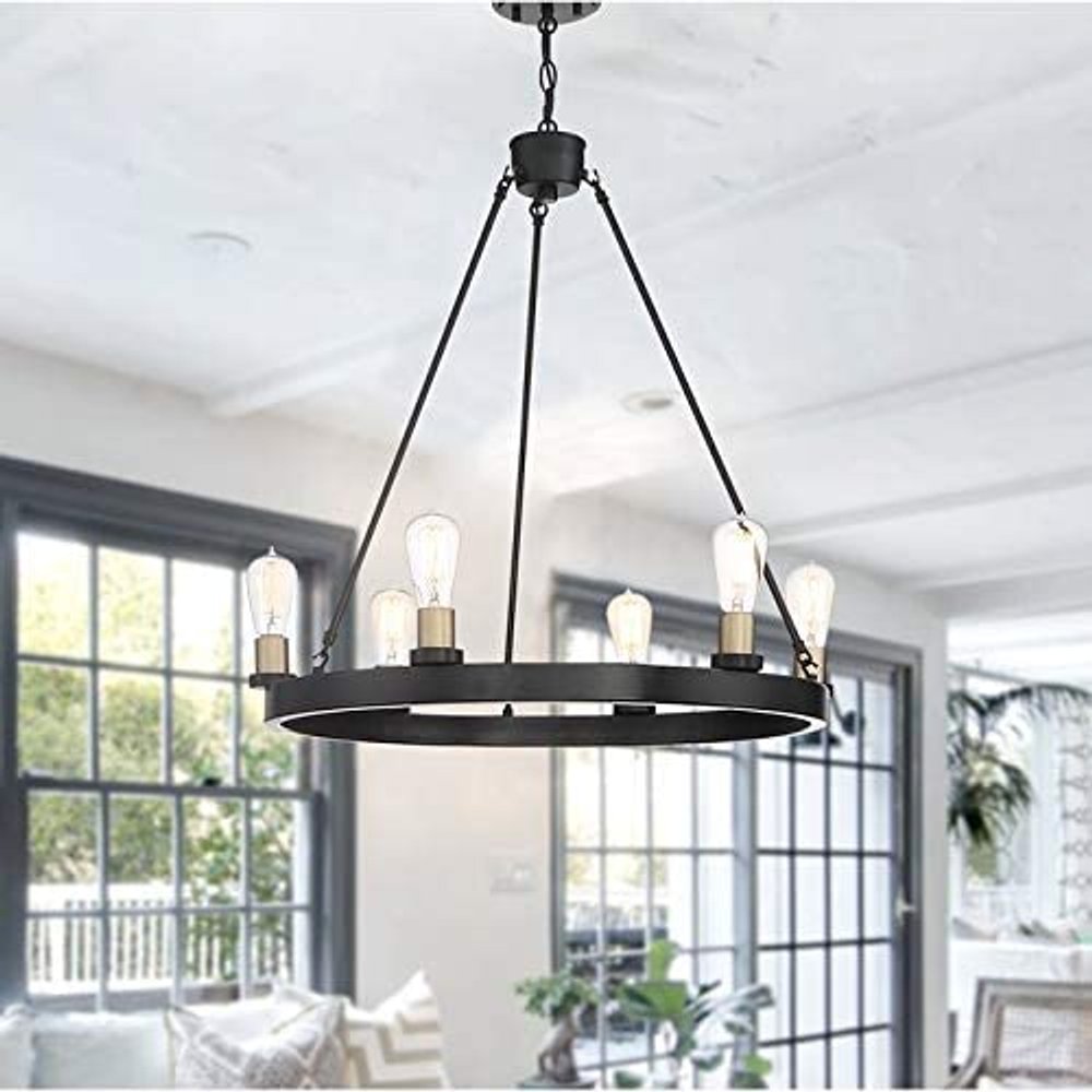 Black And Gold Candle Style Six Light Metal Dimmable Chandelier