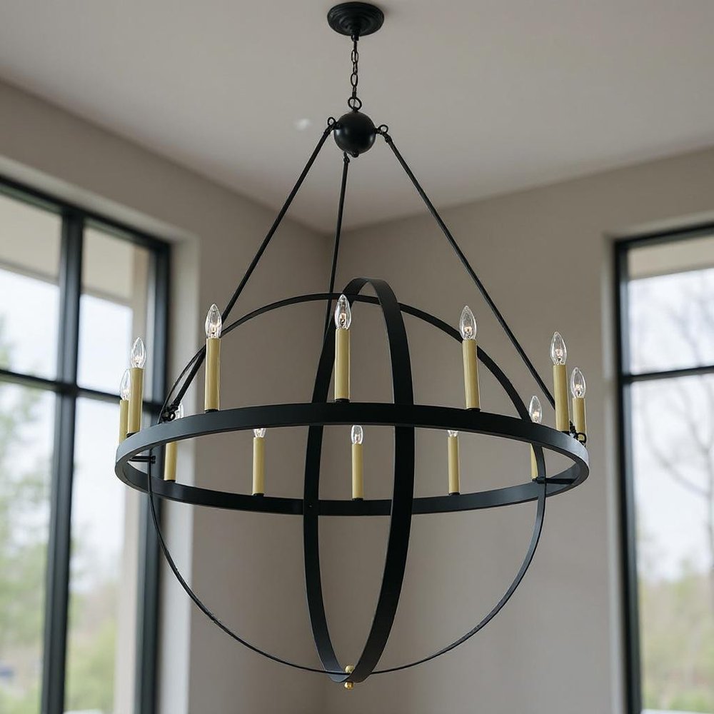 Black And Gold Candle Style Twelve Light Metal Dimmable Chandelier