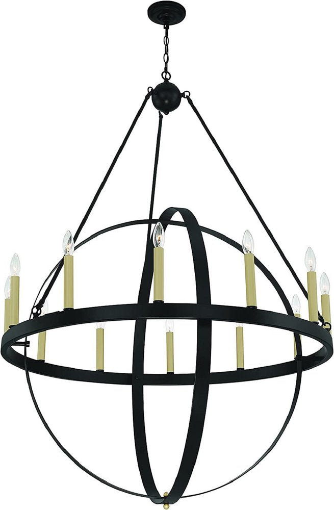 Black And Gold Candle Style Twelve Light Metal Dimmable Chandelier