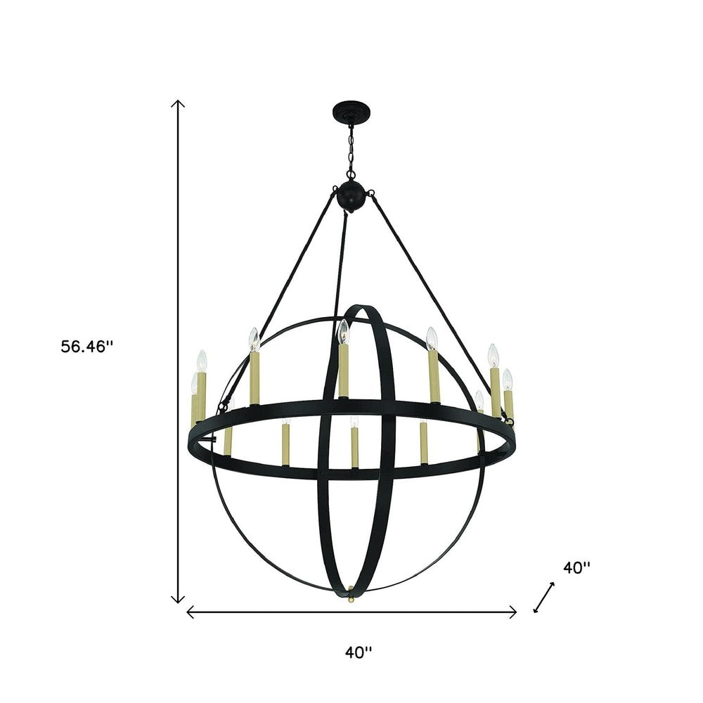 Black And Gold Candle Style Twelve Light Metal Dimmable Chandelier