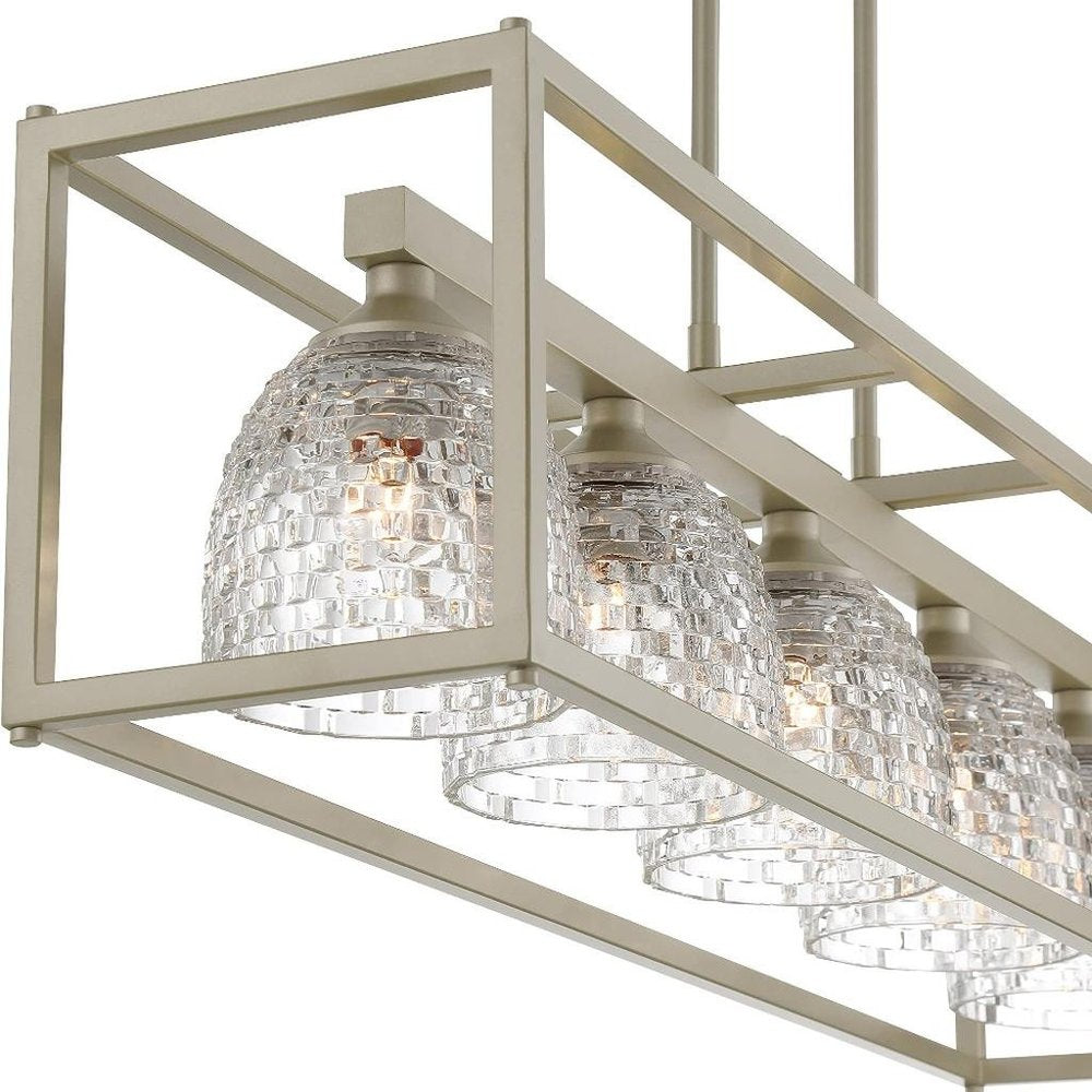 Clear Kitchen Island Five Light Metal Dimmable Chandelier With Clear Shades