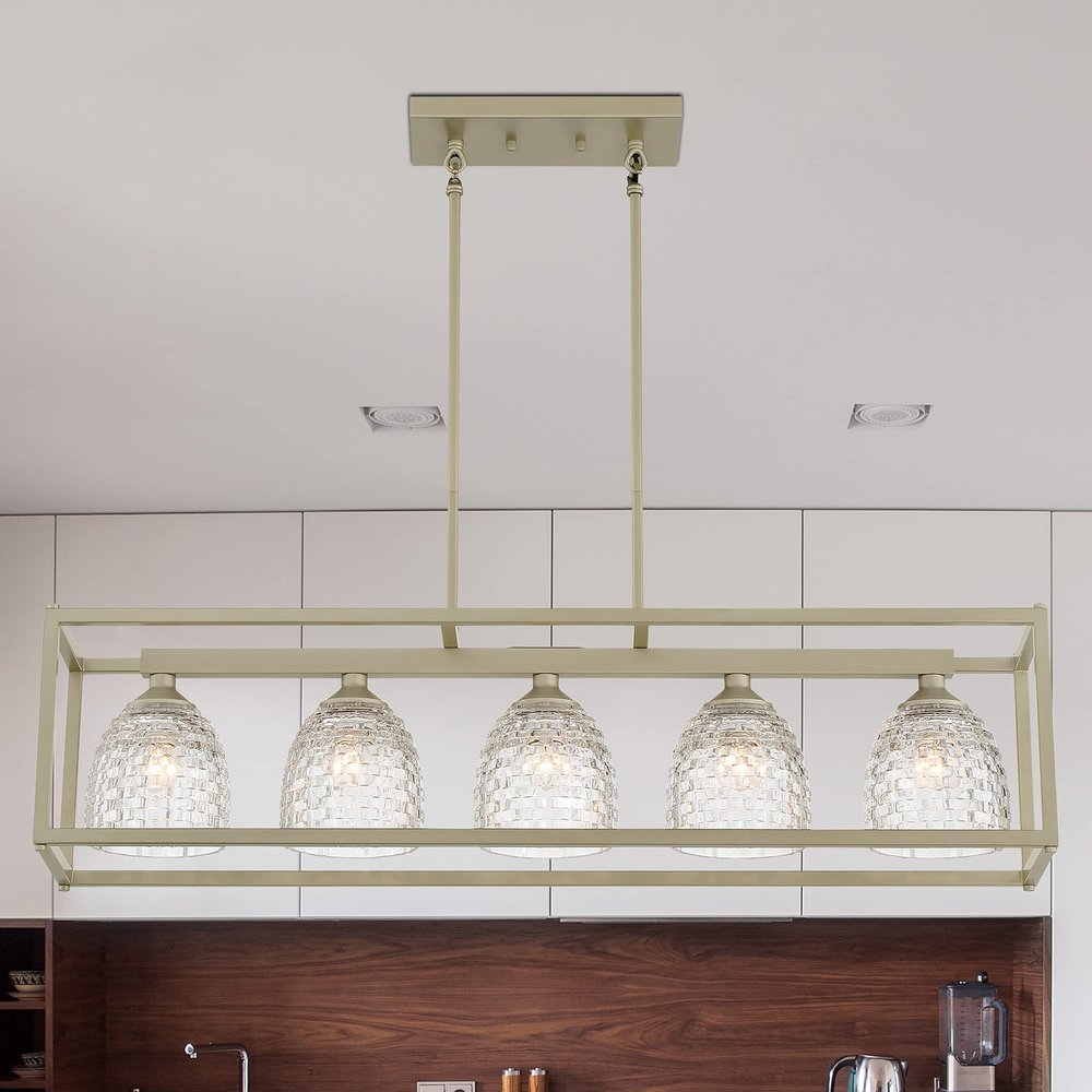 Clear Kitchen Island Five Light Metal Dimmable Chandelier With Clear Shades
